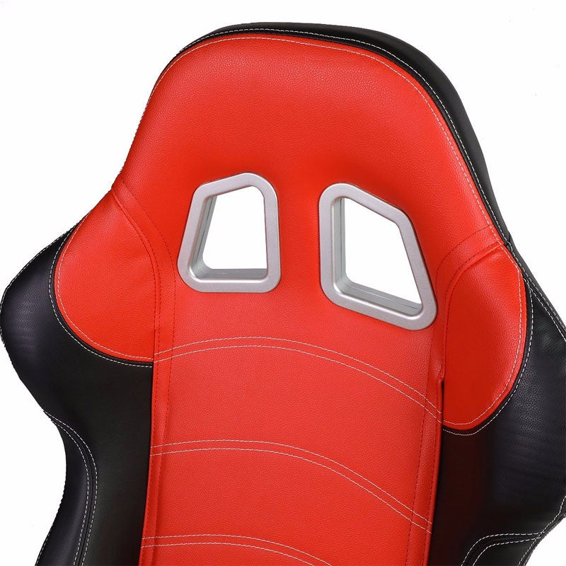 Pair Red/Black Side Reclinable PVC Leather Type-R Sport Racing Seats W/Sliders-Interior-BuildFastCar