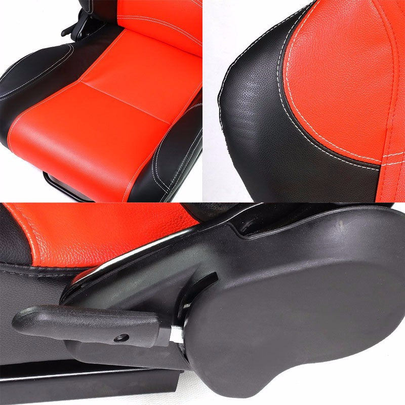 Pair Red/Black Side Reclinable PVC Leather Type-R Sport Racing Seats W/Sliders-Interior-BuildFastCar