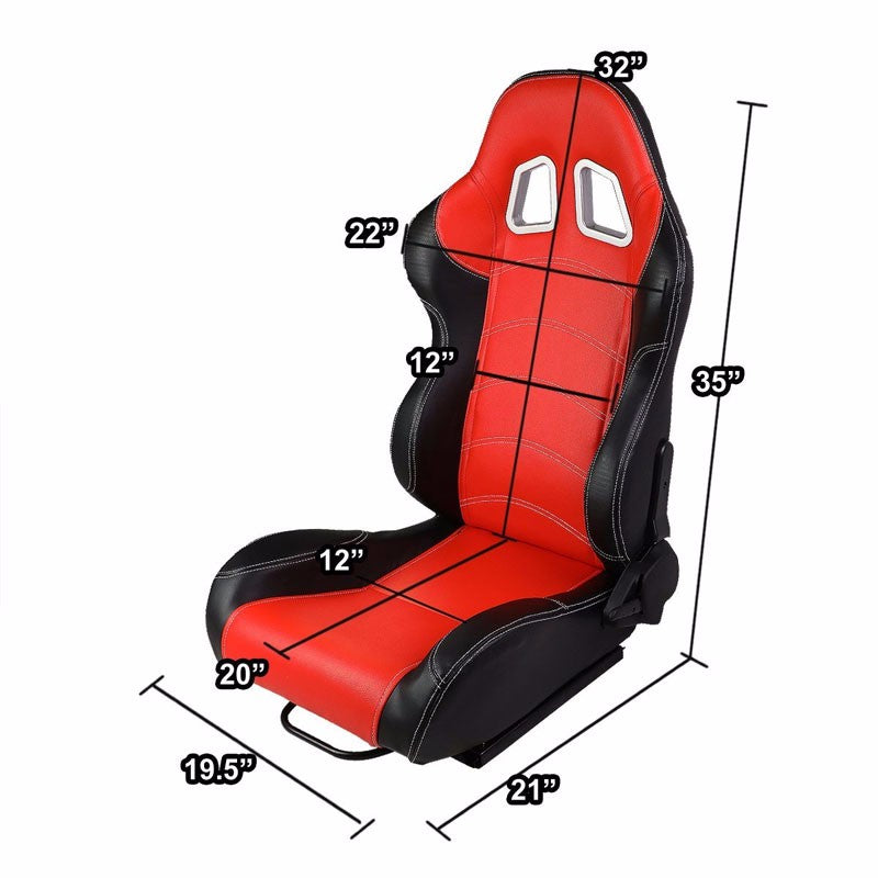 Red/Black Side Reclinable PVC Leather Type-R Sport Racing Seats ...