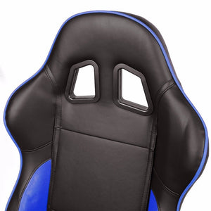 Pair Black/Blue Piping Reclinable PVC Leather Type-R Sport Racing Seats W/Sliders-Interior-BuildFastCar