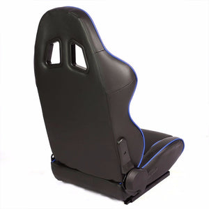 Pair Black/Blue Piping Reclinable PVC Leather Type-R Sport Racing Seats W/Sliders-Interior-BuildFastCar