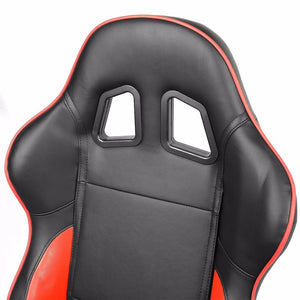 Pair Black/Red Piping Reclinable PVC Leather Type-R Sport Racing Seats W/Sliders-Interior-BuildFastCar