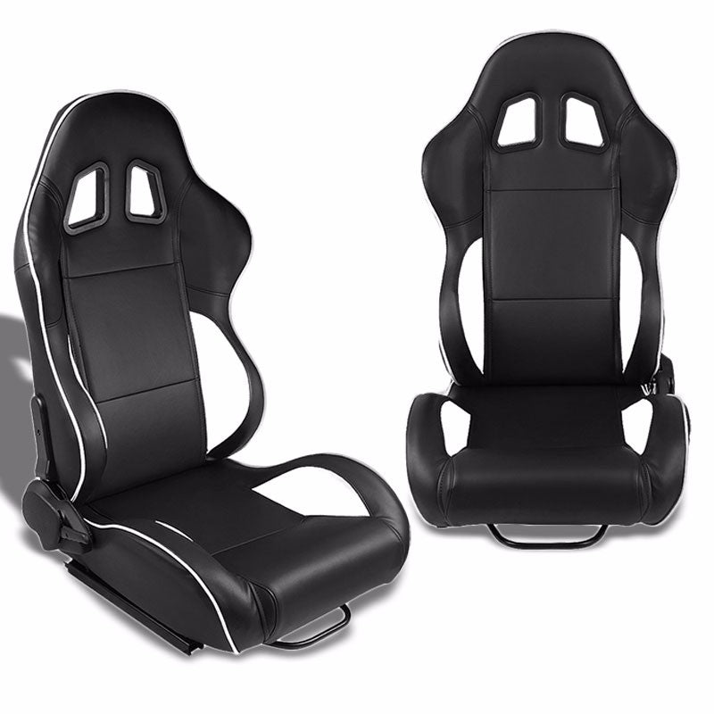 Pair Of Black PVC Leather Reclining Racing Seats – Universal Fit For BMW & More, Custom Look!