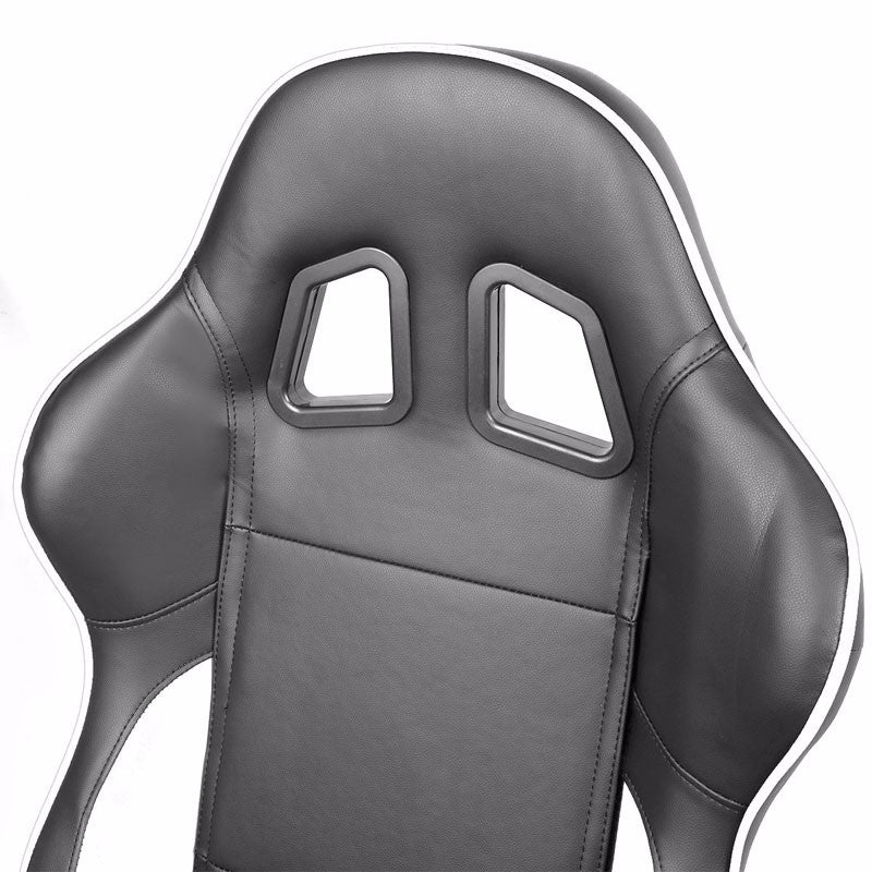 Pair Black/White Piping Reclinable PVC Leather Type-R Sport Racing Seats+Sliders-Interior-BuildFastCar