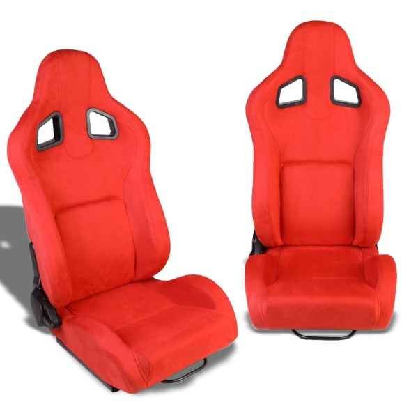 All Red Reclinable Faux Suede Type-R Style Sport Racing Seats ...