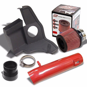 Red Shortram Air Intake+Heat Shield+DCF350 Filter+BK Hose For 11-14 Mustang V6-Performance-BuildFastCar
