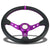 Black Leather/Purple Round Hole 350mm 3.00" Deep Dish Steering Wheel+Horn Button-Interior-BuildFastCar