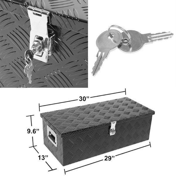 30"x13"x10" Black Pickup/Trailer Trunk Bed Utility Storage Flat Tool Box+Lock-Exterior-BuildFastCar