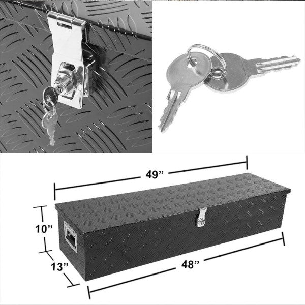 49.5"x13"x10" Black Pickup/Trailer Trunk Bed Utility Storage Flat Tool Box+Lock-Exterior-BuildFastCar