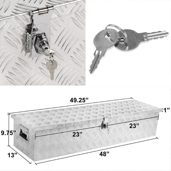 49.5"x13"x10" ALU Truck/Pickup/Trailer Trunk Utility Storage Flat Tool Box+Lock-Exterior-BuildFastCar