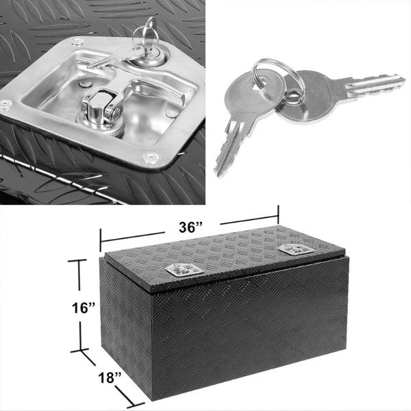 36"x18"x17" Black Pickup/Trailer Trunk Bed Utility Storage Flat Tool Box+Lock-Exterior-BuildFastCar