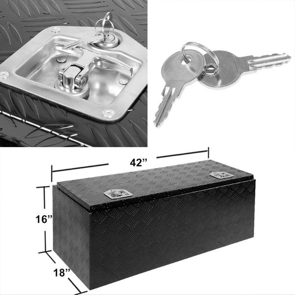 42"x18"x17" Black Pickup/Trailer Trunk Bed Utility Storage Flat Tool Box+Lock-Exterior-BuildFastCar