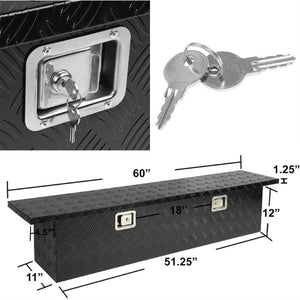 60"x12"x14" Black Pickup/Trailer Trunk Bed Utility Storage Flat Tool Box+Lock-Exterior-BuildFastCar