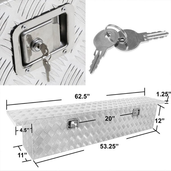 63"x12"x14" ALU Truck/Pickup/Trailer Trunk Utility Storage Flat Tool Box+Lock-Exterior-BuildFastCar