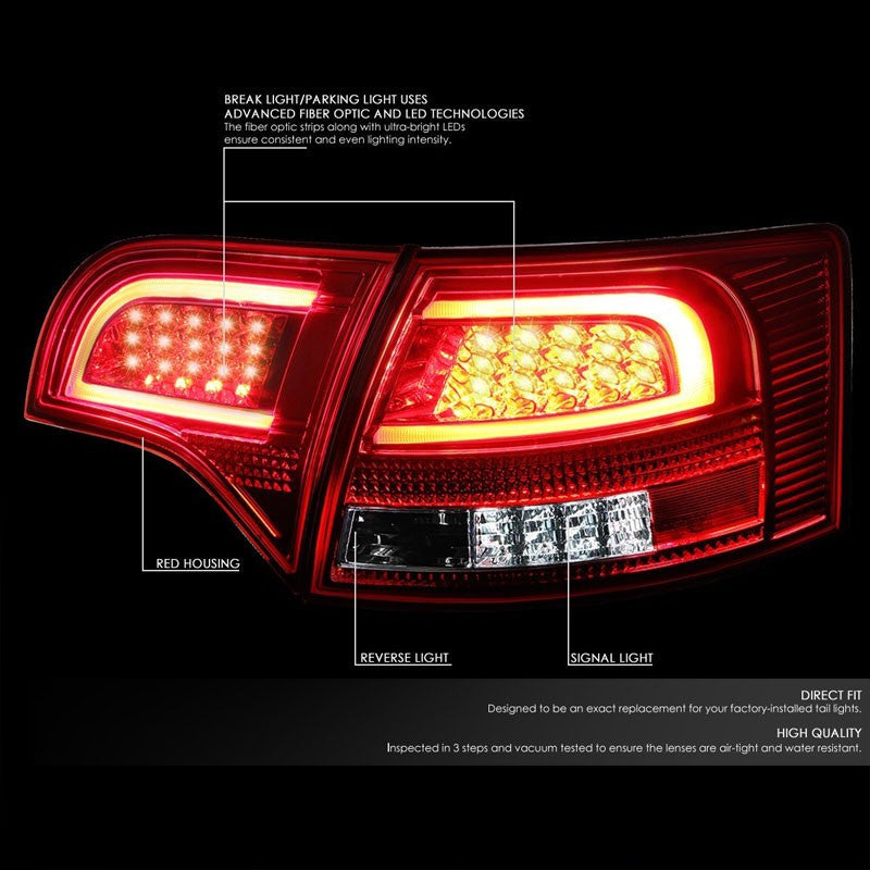 Chrome Housing Red Lens Rear Signal Brake LED Tail Light For 05-08 S4/A4 Quattro Avant-Exterior-BuildFastCar