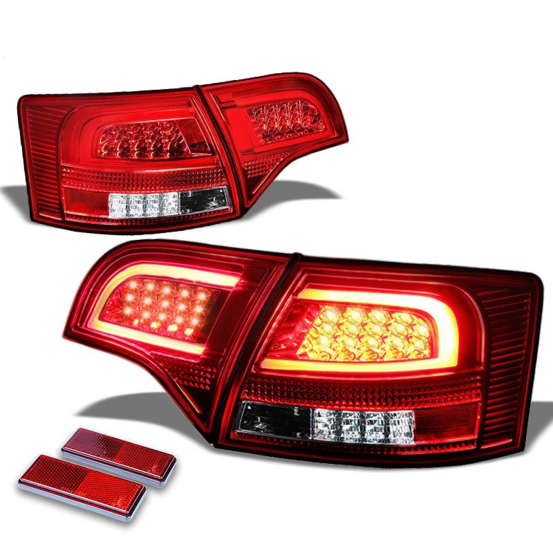 Chrome Housing Red Lens Rear Signal Brake LED Tail Light For 05-08 S4/A4 Quattro Avant-Exterior-BuildFastCar