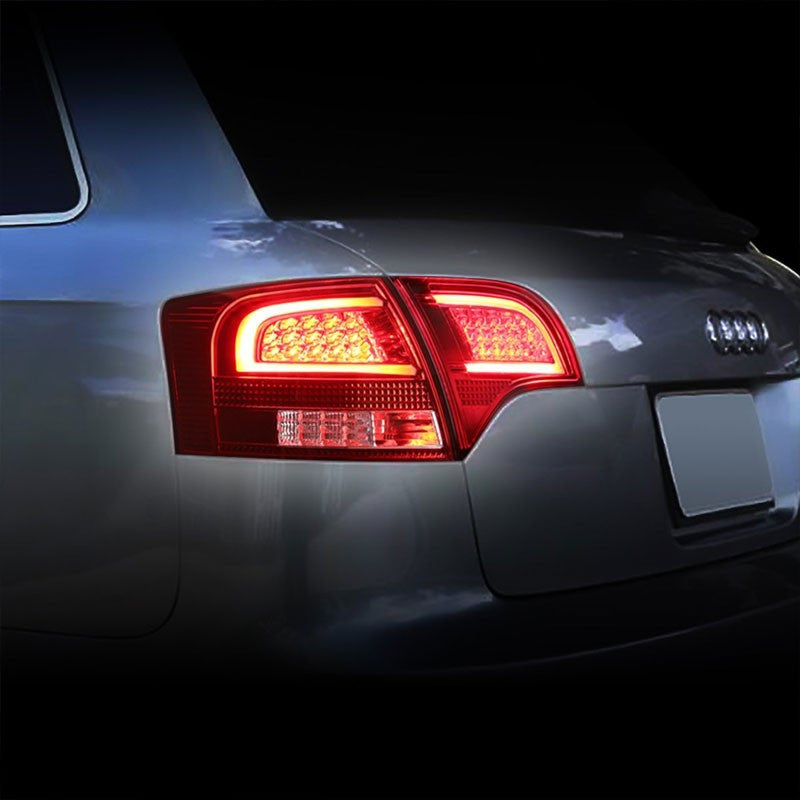 Chrome Housing Red Lens Rear Signal Brake LED Tail Light For 05-08 S4/A4 Quattro Avant-Exterior-BuildFastCar
