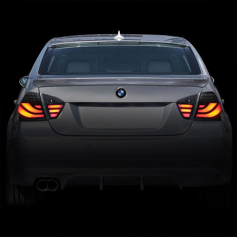 Black Housing Smoked Lens 3D LED Tail Light For BMW 05-08 3-Series 4-Door Sedan-Exterior-BuildFastCar