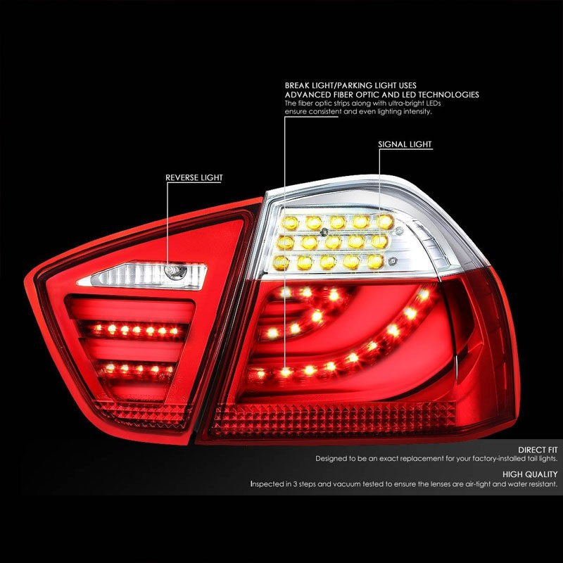 Chrome Housing Red/Clear Lens 3D LED Tail Light For BMW 05-08 3-Series 4-Door Sedan-Exterior-BuildFastCar