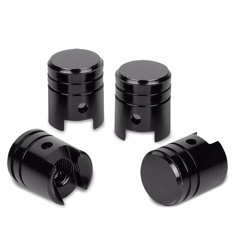 Black Aluminum Piston Style Tire Rim Valve Wheel Air Port Dust Cover Stem Caps-Accessories-BuildFastCar