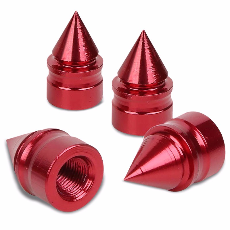 Red Aluminum Spike Cone Style Tire Rim Valve Wheel Air Port Dust Cover Stem Caps-Accessories-BuildFastCar