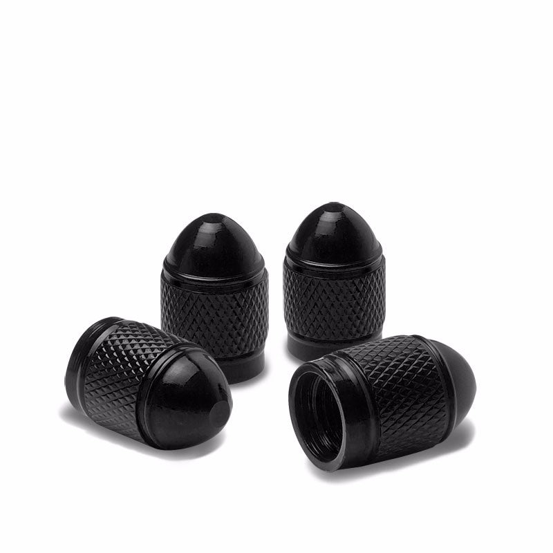 4X Black Aluminum Metal Bullet Style Tire Rim Valve Air Port Cover Stem Caps-Accessories-BuildFastCar