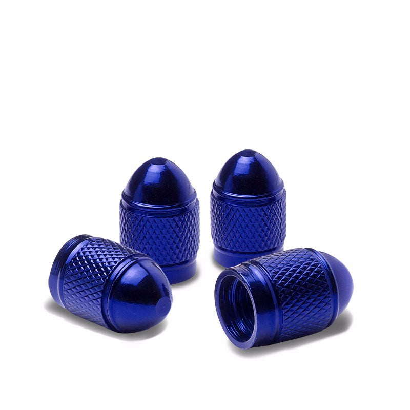 4X Blue Aluminum Metal Bullet Style Tire Rim Valve Air Port Cover Stem Caps-Accessories-BuildFastCar