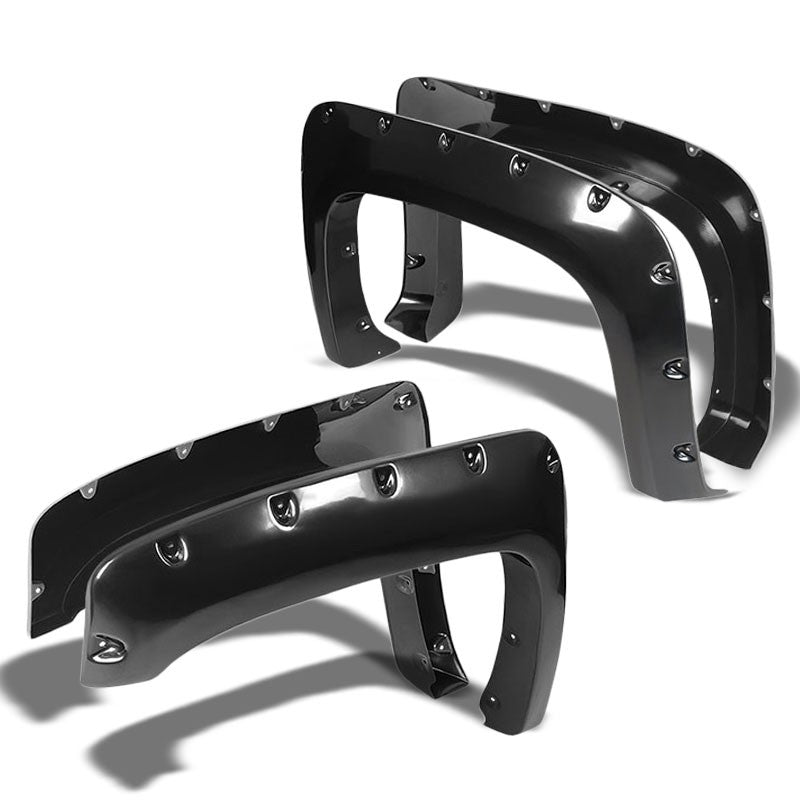 Black Pocket-Rivet Wheel Fender Flares Guard For 07-13 Chevy Silverado 97.6&quot; Bed-Exterior-BuildFastCar