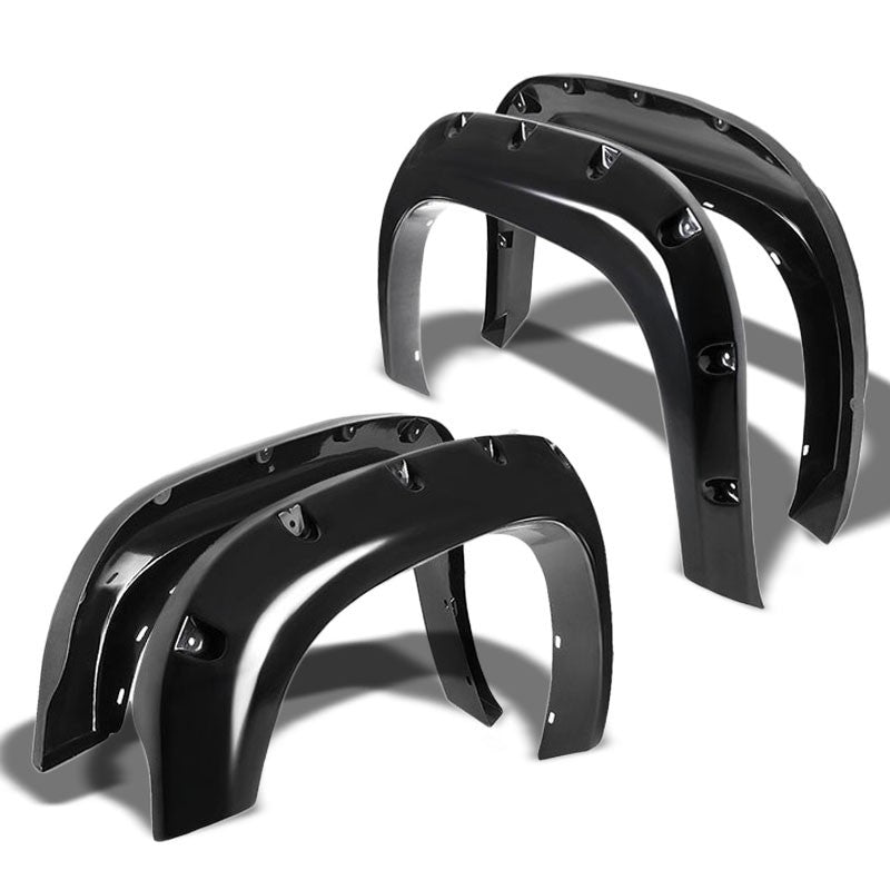 Black ABS Pocket-Riveted Wheel Fender Flares For 07-13 Sierra 1500 69.3" Bed-Exterior-BuildFastCar
