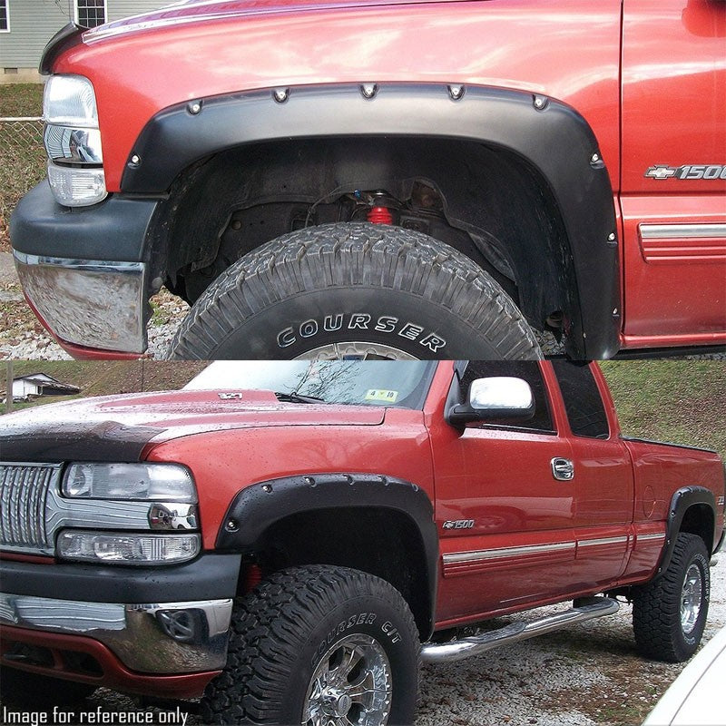 Black ABS Pocket-Riveted Wheel Fender Flares For 07-13 Sierra 1500 69.3" Bed-Exterior-BuildFastCar
