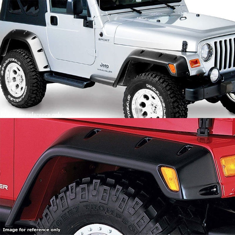 Black ABS Pocket-Riveted Style Wheel Fender Flares For 97-06 Jeep Wrangler TJ-Exterior-BuildFastCar