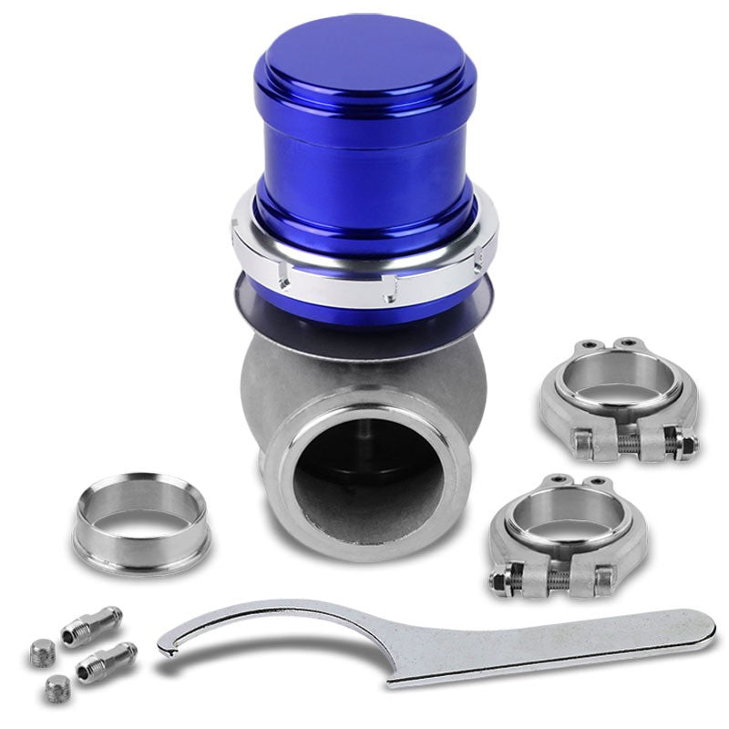 Blue 44mm 14PSI V-Band ClampOn Turbocharger 5.25"H External Wastegate+Spring T22