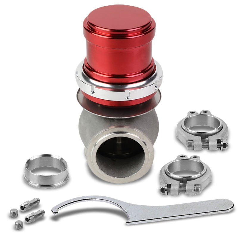 Red 44mm 14PSI V-Band Clamp-On Turbocharger 5.25"H External Wastegate+Spring T22