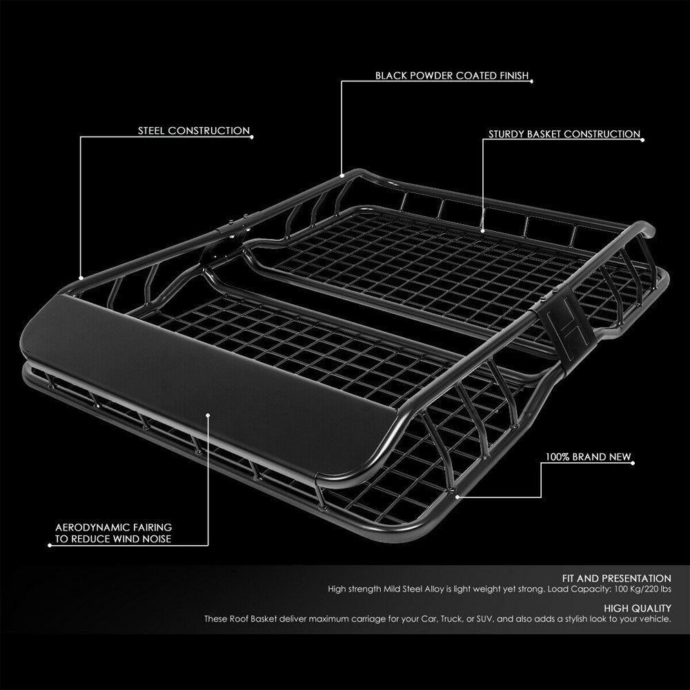 Black Top Roof Rack Luggage Baggage Basket Cargo Carrier+Wind Fairing BFC-CGCR-X6007