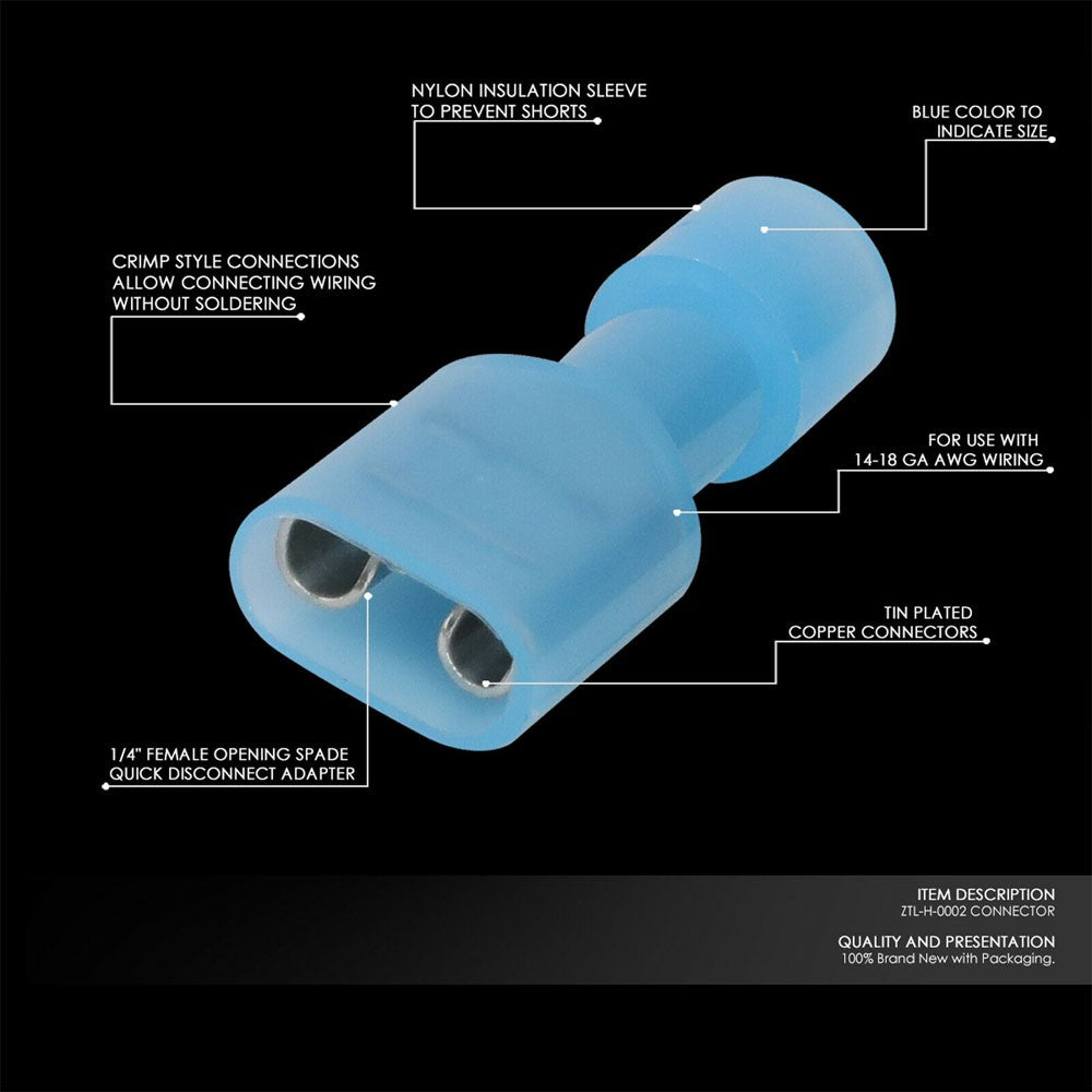 100x Blue 14-18 Gauge Crimp Female Spade Quick Disconnect Adapter Wire Connector