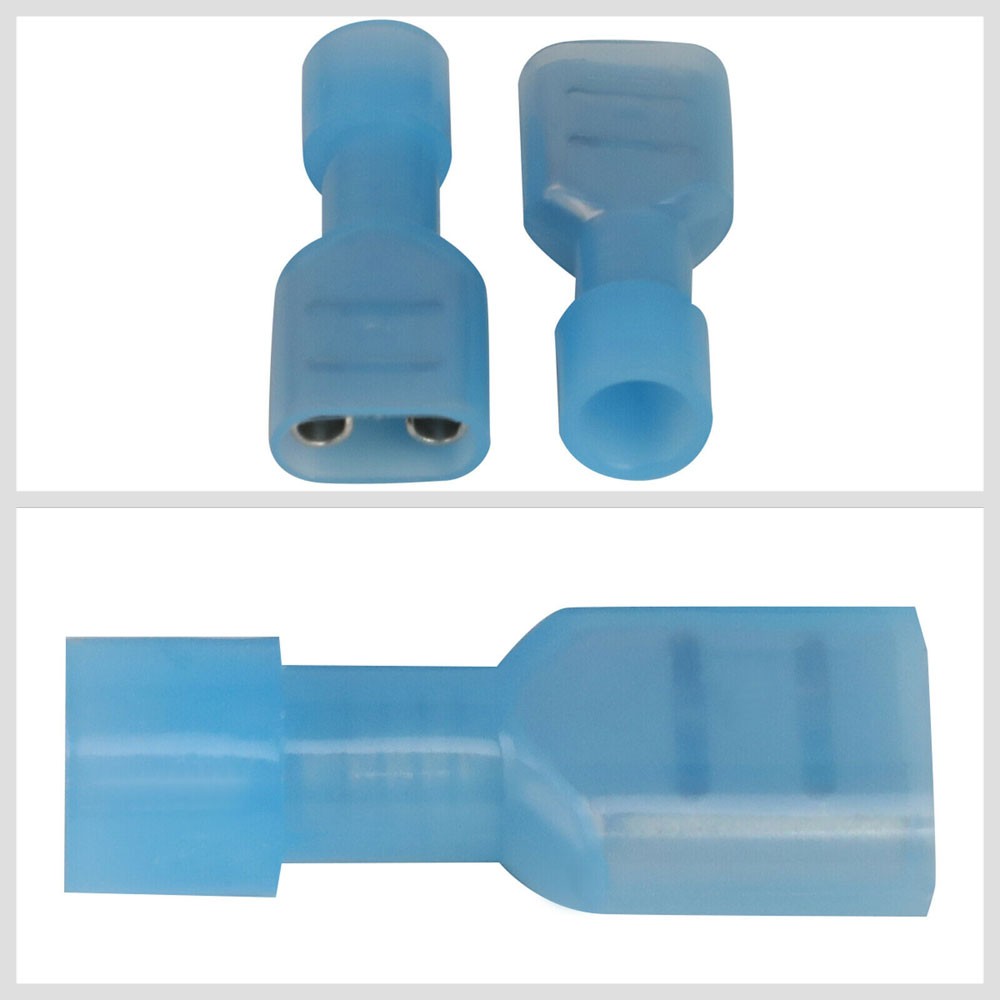 100x Blue 14-18 Gauge Crimp Female Spade Quick Disconnect Adapter Wire Connector