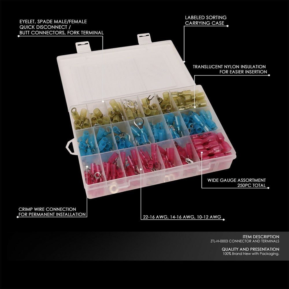 250PC Heat Shrink Wire Insulated Terminal Connectors Assortment Wire Connector