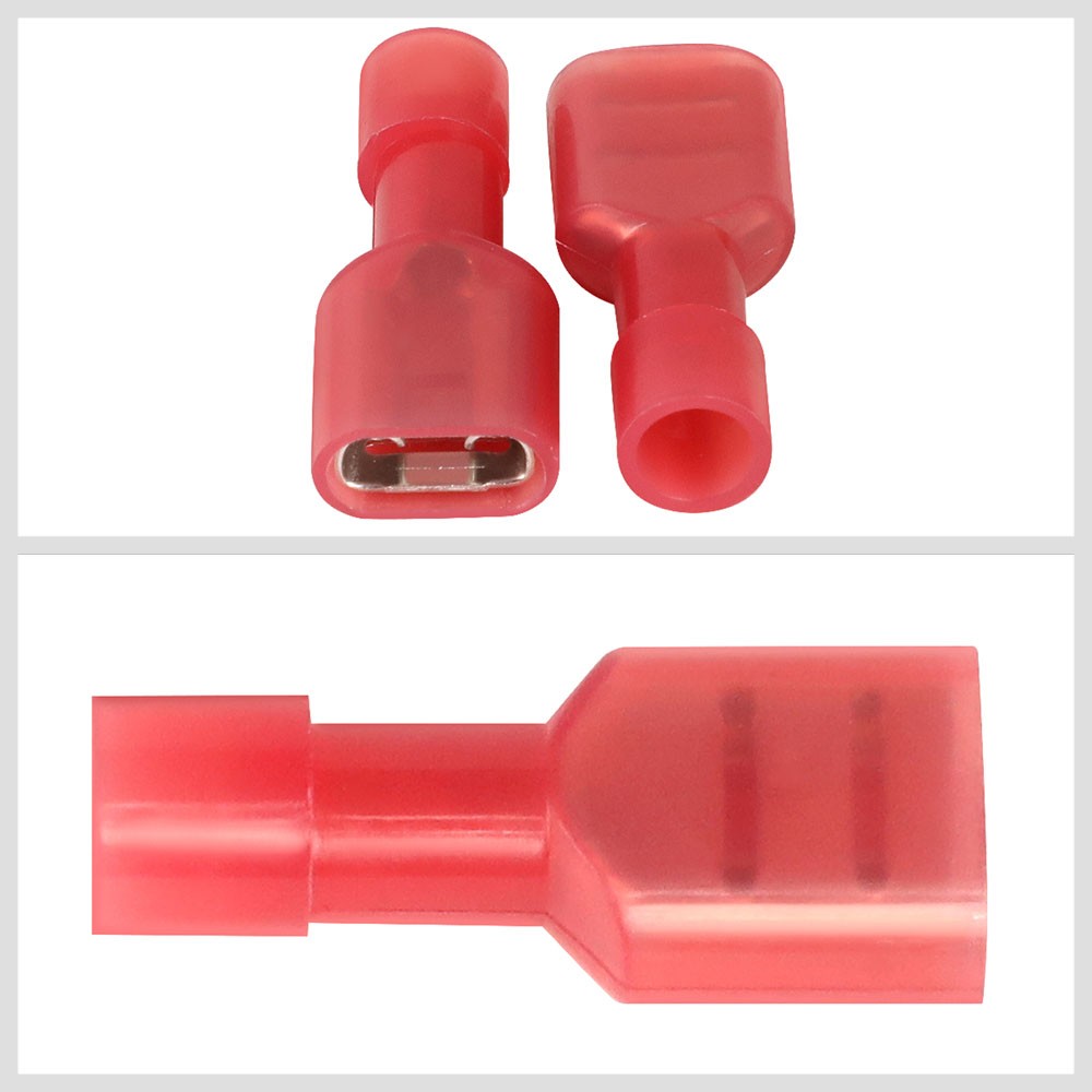 100PC Red 16-22 Gauge Crimp Female Spade Quick Disconnect Adapter Wire Connector