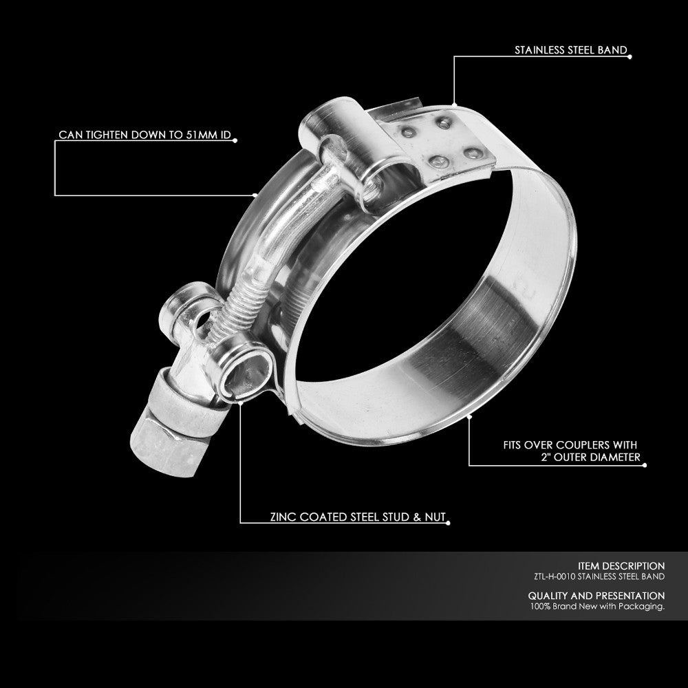 BFC 10PC 2" Stainless Steel T-Bolt Clamp 20mm Band For Intake Intercooler Turbo Hose