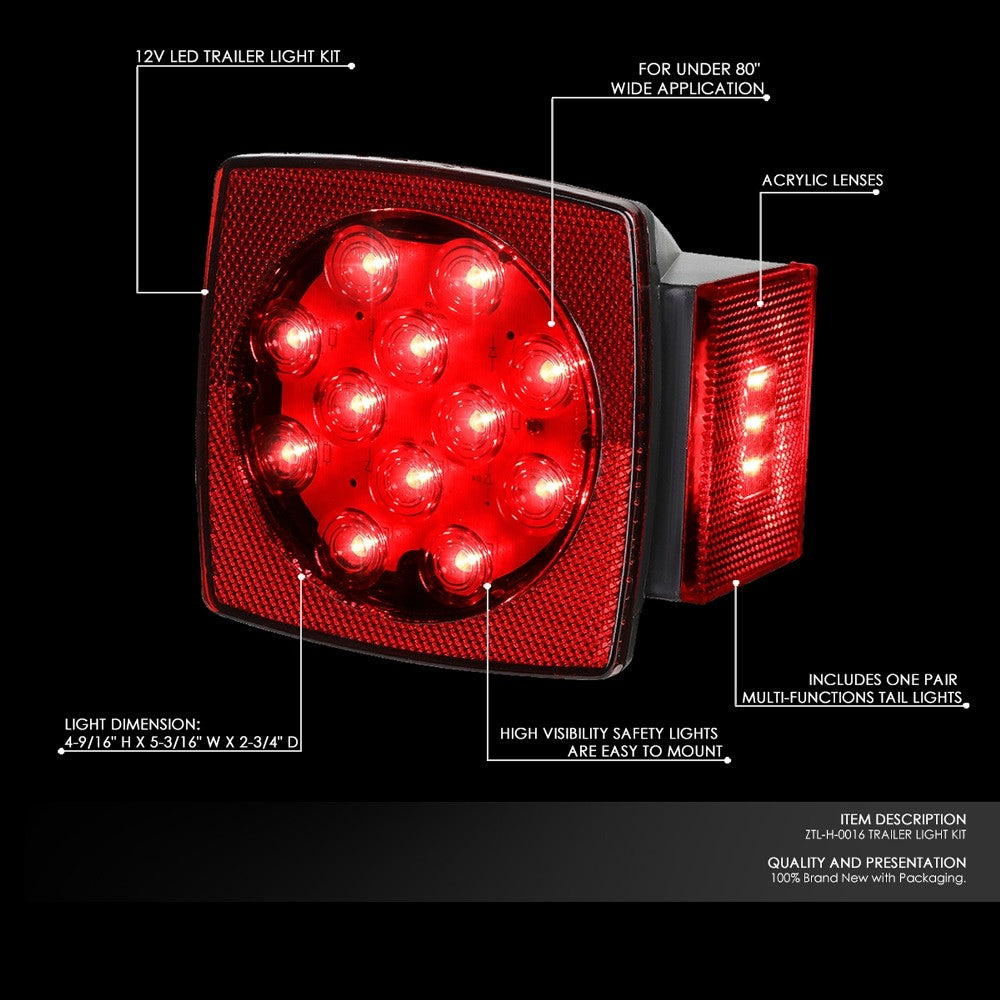 2PCS 12V Capable Red LED Submersible Truck Tail Brake Light (Stop / Turn Signal)