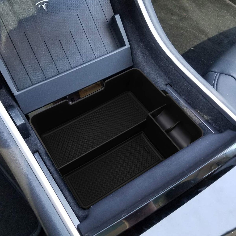 Black ABS Plastic/Silicone OE Center Console Organizer For 17-19 Tesla Model 3-Consoles & Parts-BuildFastCar