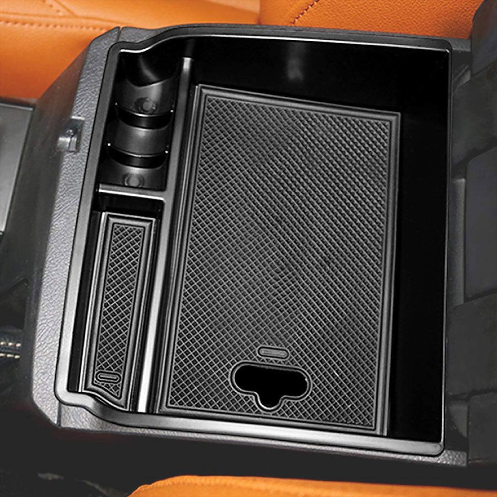 Black Plastic/Silicone OE Center Console Organizer For 16-19 Toyota Fortuner SW4-Consoles & Parts-BuildFastCar