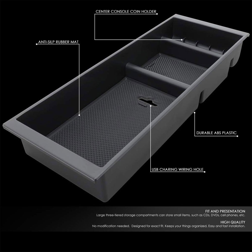 Black ABS Plastic/Silicone OE Center Console Organizer For 15-19 Ford F-150-Consoles & Parts-BuildFastCar