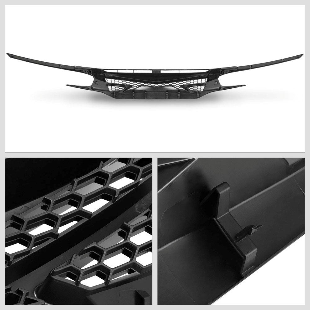 BFC-FGR-1-0183-NL Glossy Black Battle Style Mesh Front Grille For 16-18 Honda Civic 2Dr/4Dr/HB