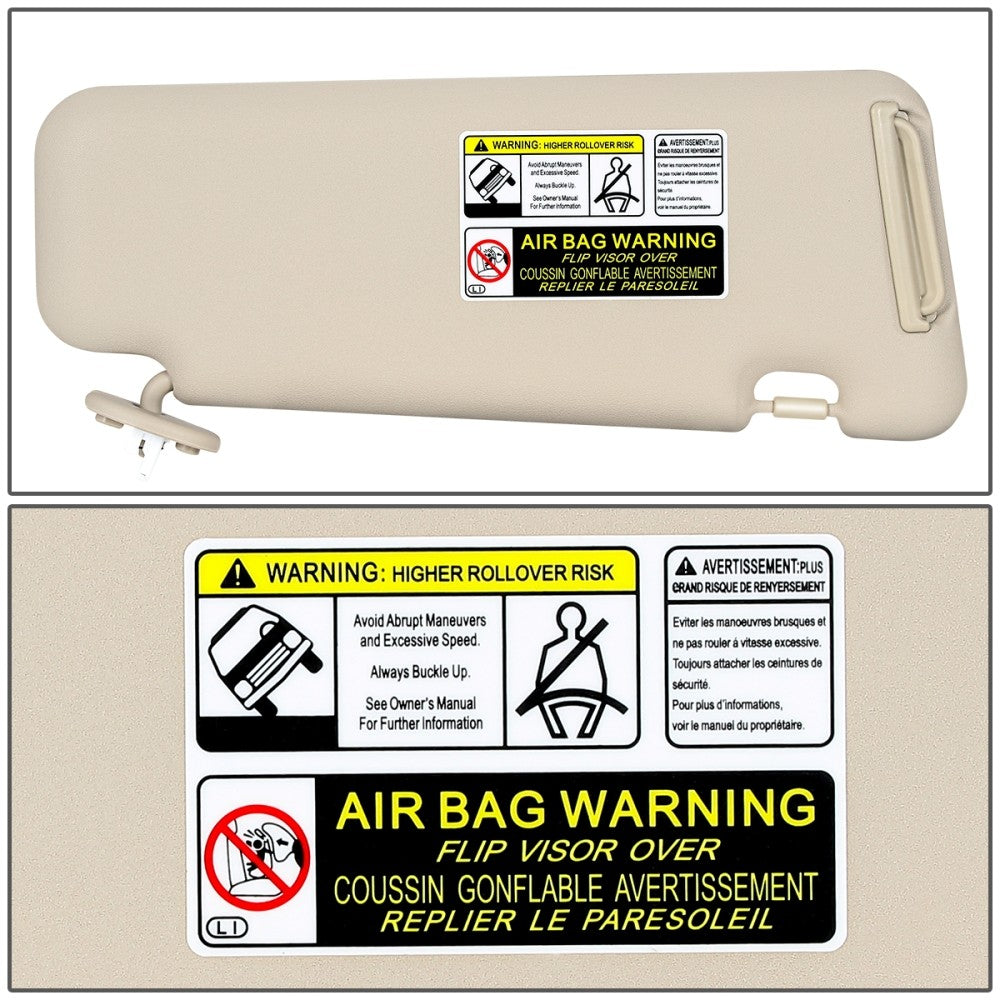 Beige Drive Side (Left) OE Sun Visor Sunshade For 08-13 Highlander (w/Visor Extension)