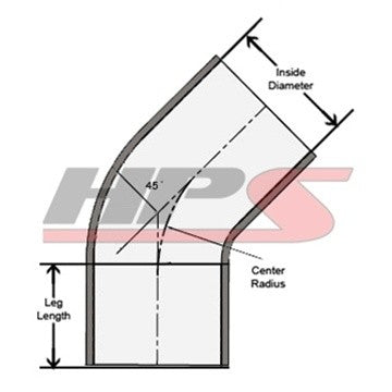 Silicone elbow reducer 45°, 45mm (1,77) to 57mm (2,25)