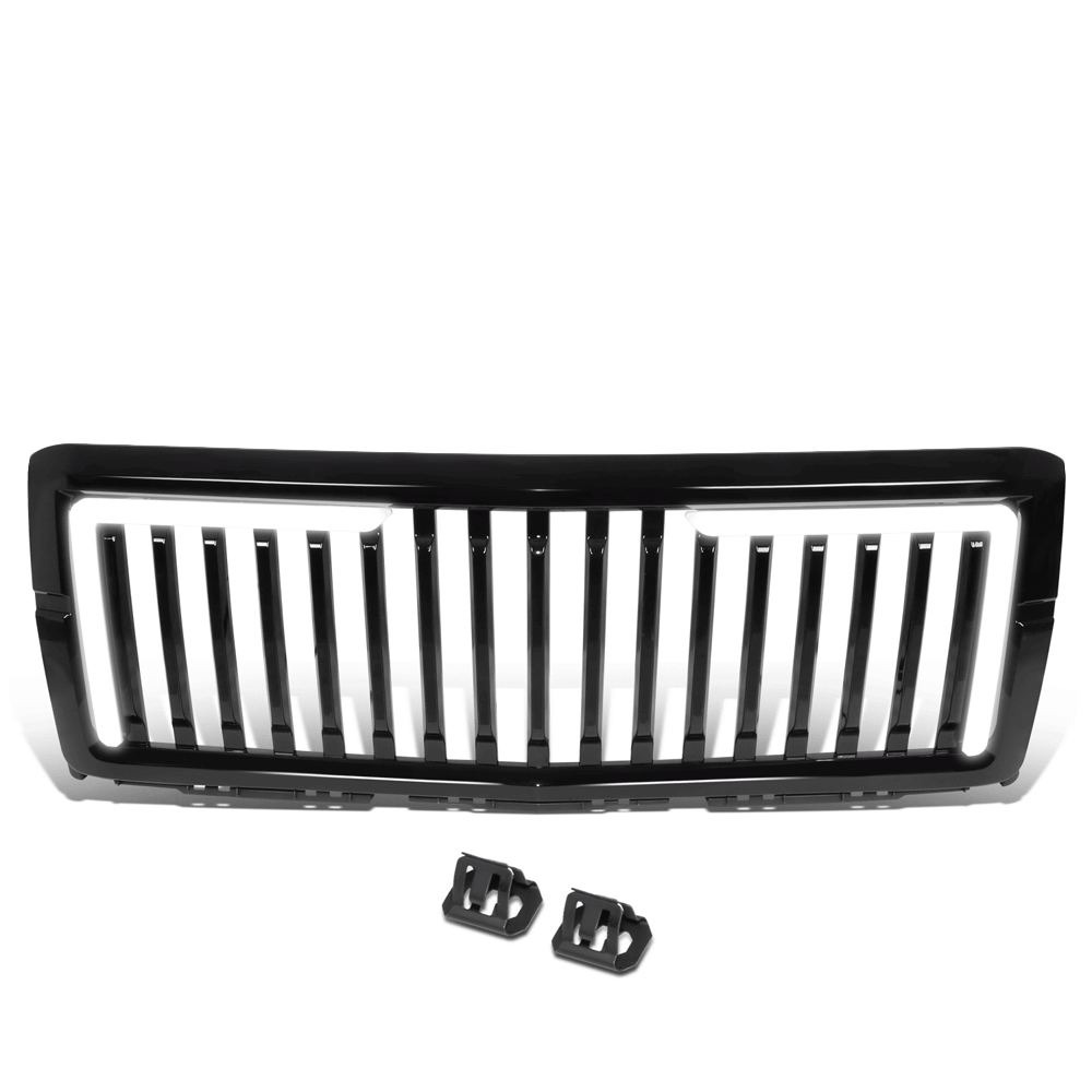 Black Glossy Vertical Slat Front Grille L-Shape LED Bar 14-15 Silverado BFC-FGR-1-LB-004-T6