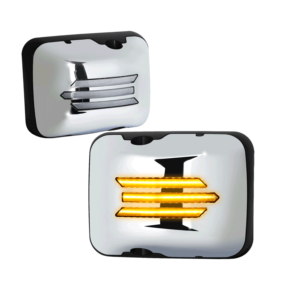 Chrome 12V 3-Strip LED Turn Signal Small Side View Mirror 05-21 Hino BFC-SVMIR-HY-013-CHX2