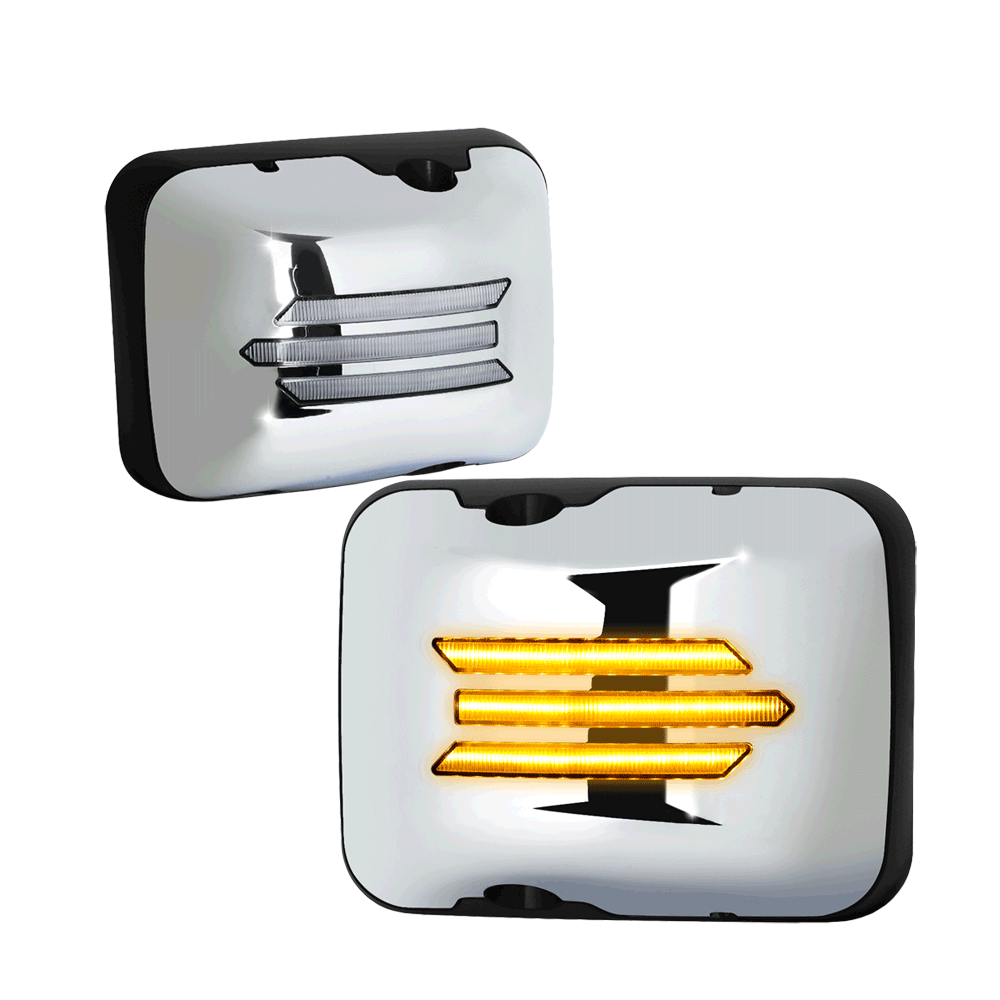 Chrome 24V 3-Strip LED Turn Signal Small Side View Mirror 05-21 Hino BFC-SVMIR-HY-014-CHX2